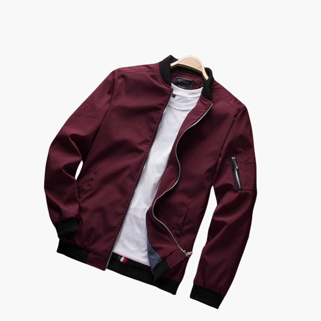 Calvian | Veste Bomber Homme Zippée Uni avec Finitions Noires Contrastées