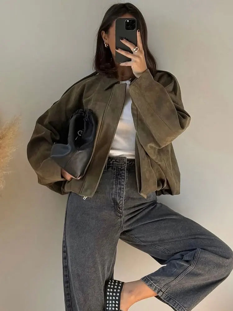 Laetitia | Veste Femme Oversize en Suède Vert