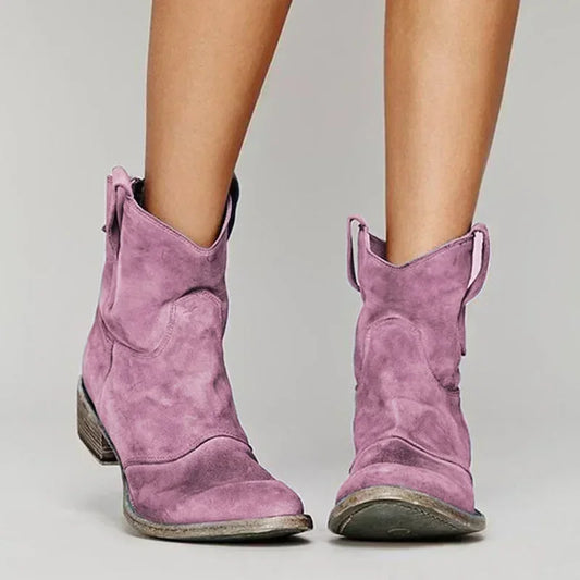 Dominique | Bottines Femme Vintage Cowboy à Bout Pointu et Talon Bas