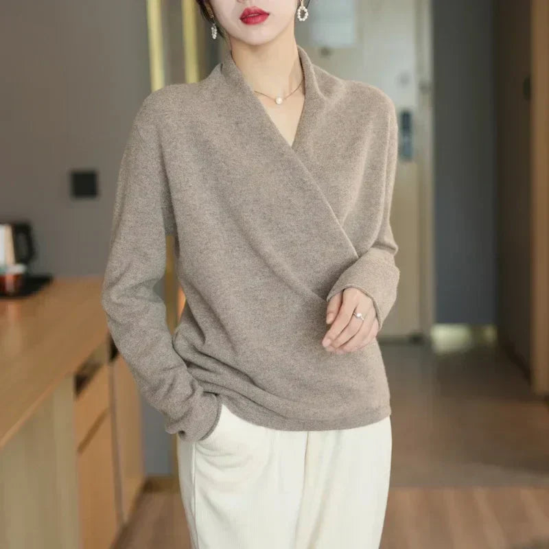 Pull cachemire croisé élégant pour femme – Doux, Raffiné & Polyvalent