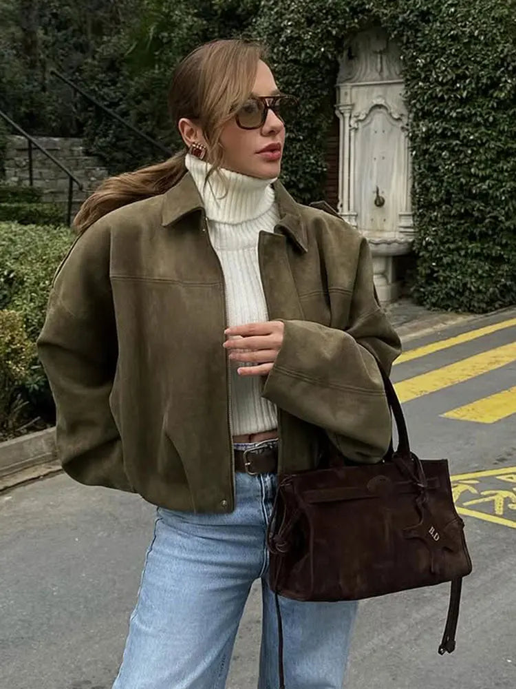 Laetitia | Veste Femme Oversize en Suède Vert