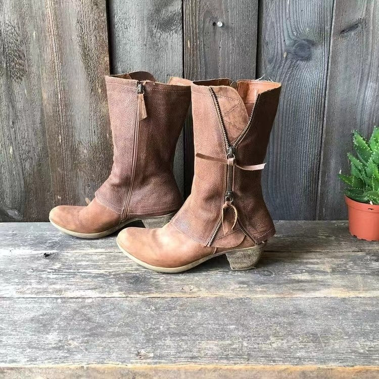 Bottes Femme en Faux Cuir avec Fermeture Éclair