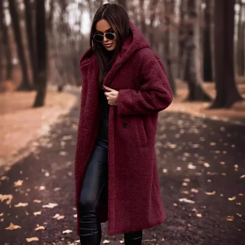 Gala | Manteau Long Femme en Peluche avec Capuche