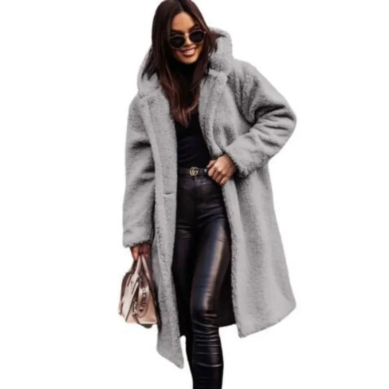 Gala | Manteau Long Femme en Peluche avec Capuche
