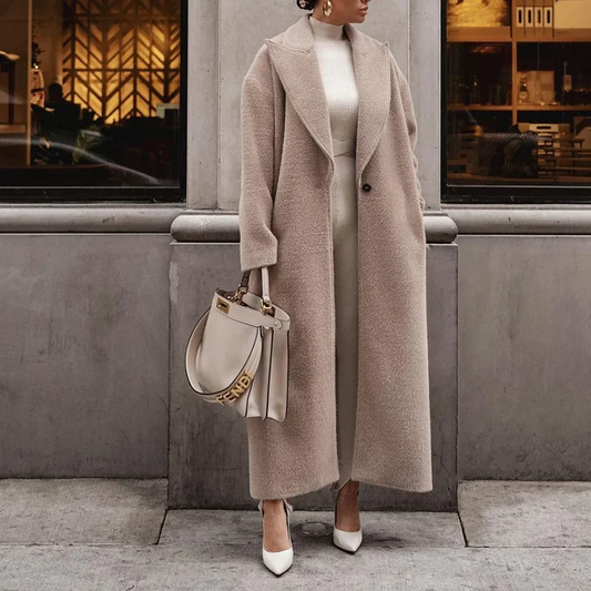 Gisélisse | Long Coat Femme Oversized en Mélange Laine, Large Revers pour Look Élégant