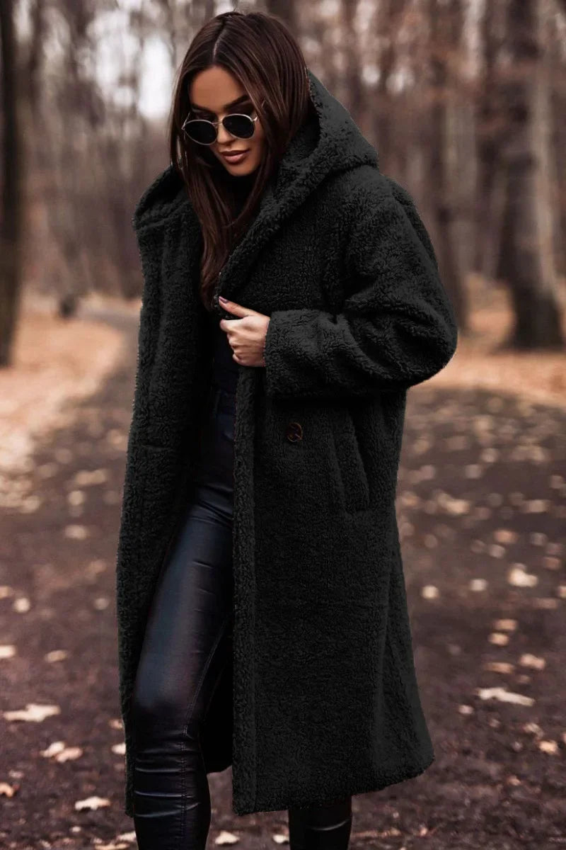 Gala | Manteau Long Femme en Peluche avec Capuche