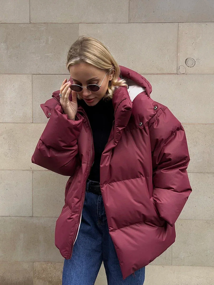 Stéphanie | Veste Oversize Femme Hiver Épaisse, Rembourrée avec Capuche et Fermeture Zippée