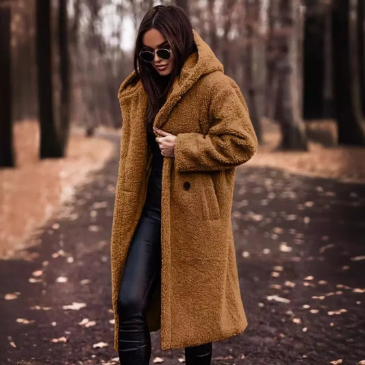 Gala | Manteau Long Femme en Peluche avec Capuche