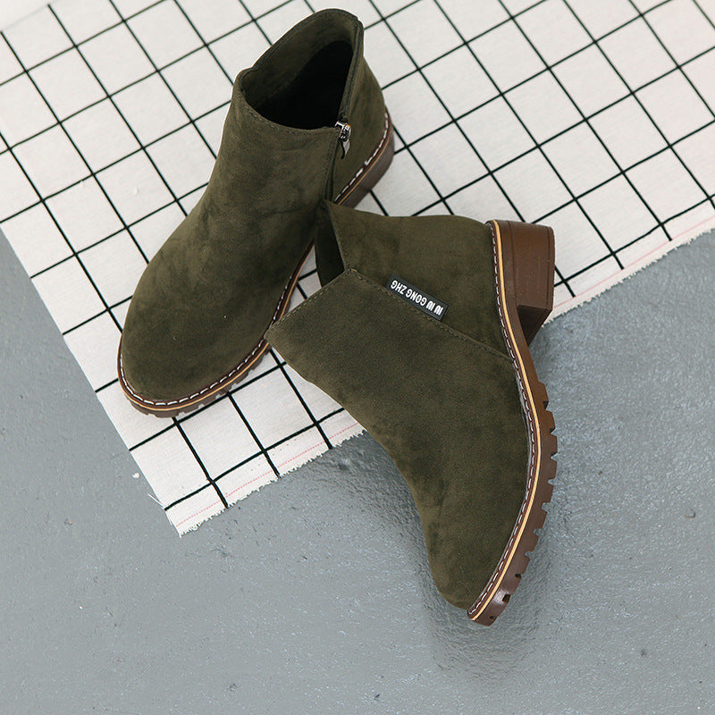 Blandine | Bottines Femme en Daim avec Talon Bas & Fermeture Éclair Latérale