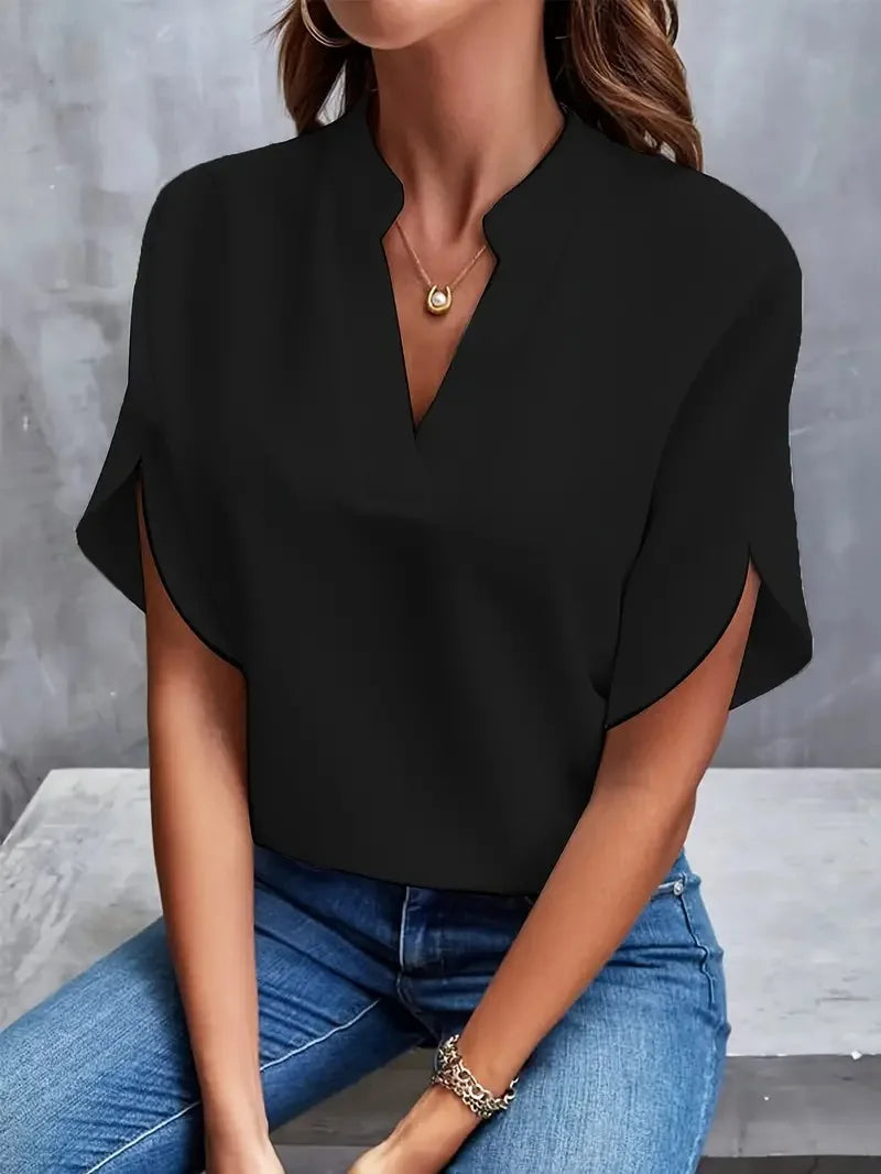 Blouse Élégante pour Femmes avec Col en V – Style Intemporel & Légèreté Féminine