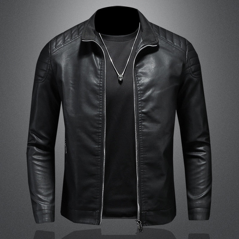 Anton | Veste Homme Moto Style Cuir à Col et Fermeture Zippée, Coupe Ajustée