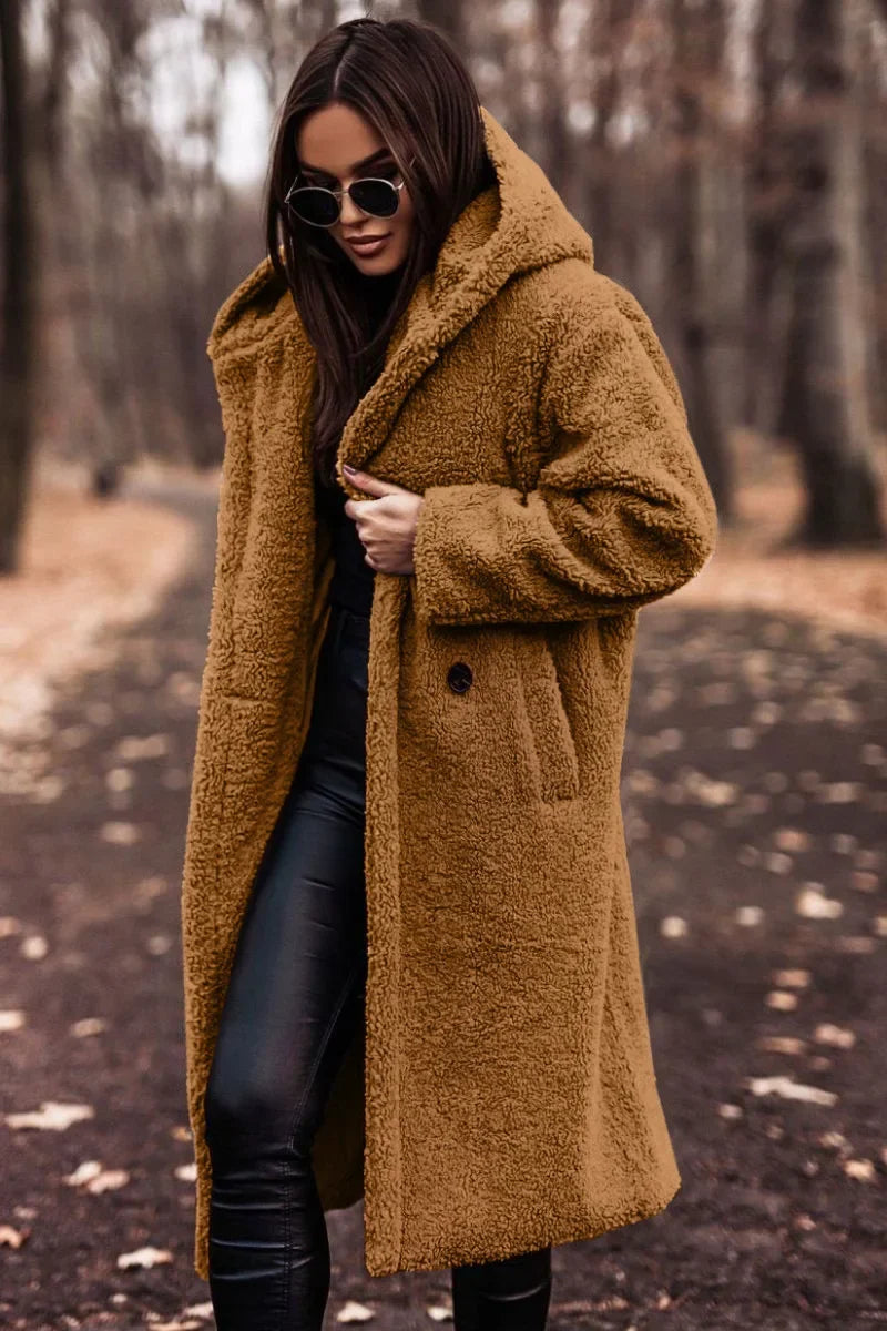 Gala | Manteau Long Femme en Peluche avec Capuche