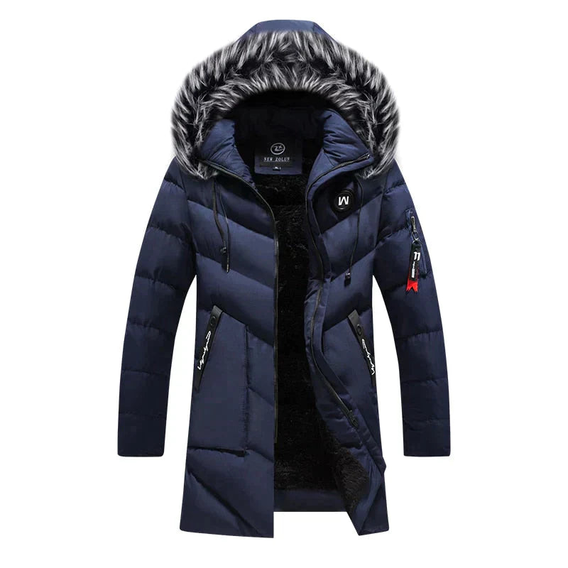 Jeremy | Manteau Long d’Hiver Homme Matelassé avec Capuche à Fourrure & Doublure Polaire