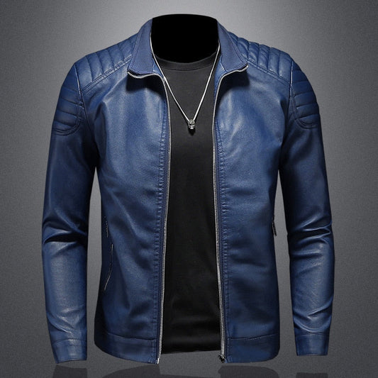 Anton | Veste Homme Moto Style Cuir à Col et Fermeture Zippée, Coupe Ajustée