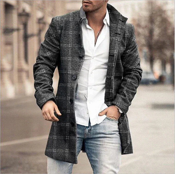 Tristan | Manteau Homme à Carreaux Style Chic avec Col Revers et Boutons