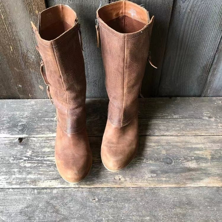 Bottes Femme en Faux Cuir avec Fermeture Éclair