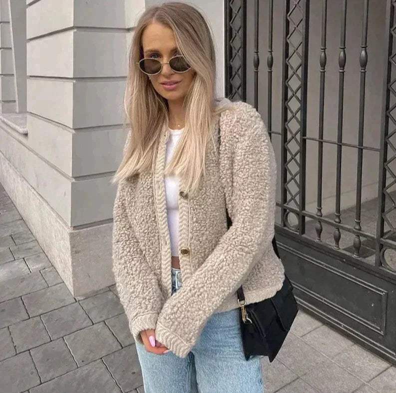 Teddy Cardigan Femme | Gilet Douillet Casual pour l’Automne et l’Hiver
