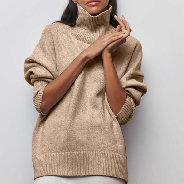 Diore | Pull en maille uni à col roulé, coupe ample et confortable