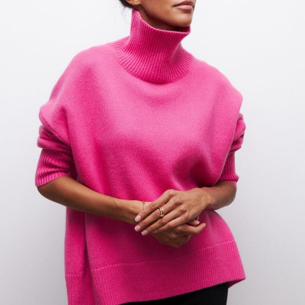 Diore | Pull en maille uni à col roulé, coupe ample et confortable