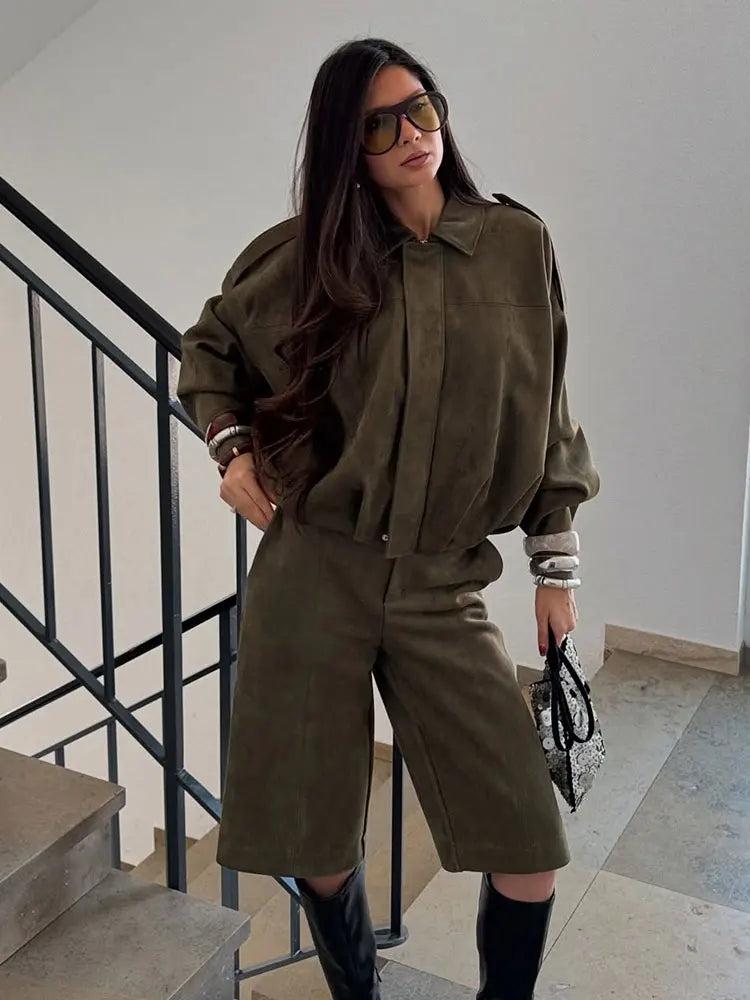 Laetitia | Veste Femme Oversize en Suède Vert