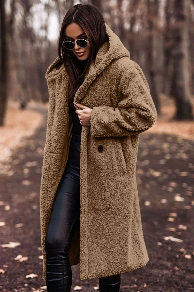 Gala | Manteau Long Femme en Peluche avec Capuche