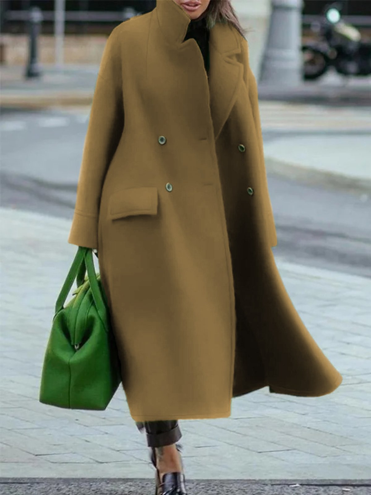 Gwenaelle | Manteau Long Femme à Double Boutonnage avec Col Classique