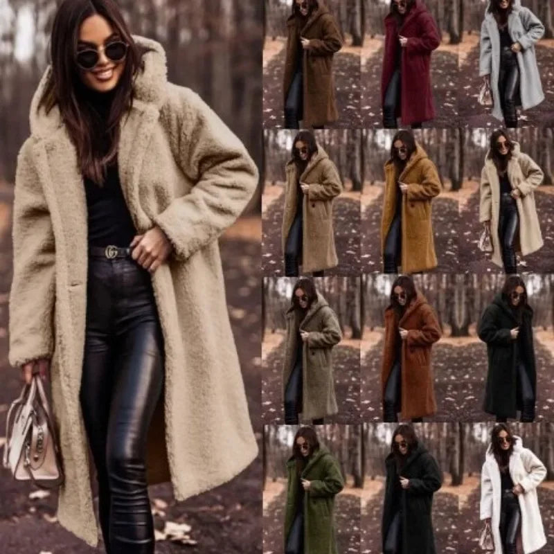 Gala | Manteau Long Femme en Peluche avec Capuche