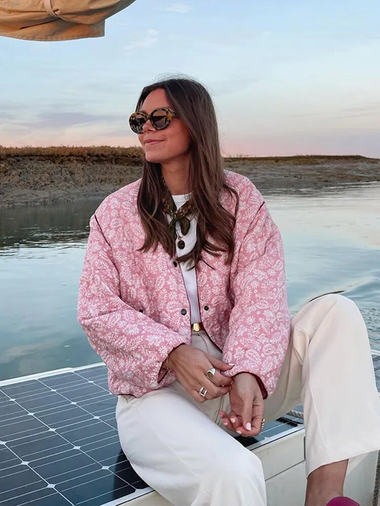 Valentine | Veste Bohème Femme à Boutons, Patchwork Rose Oversiz