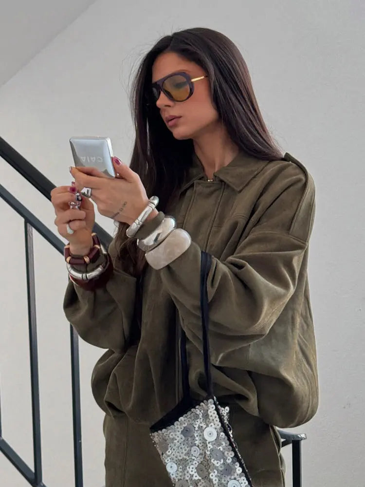 Laetitia | Veste Femme Oversize en Suède Vert