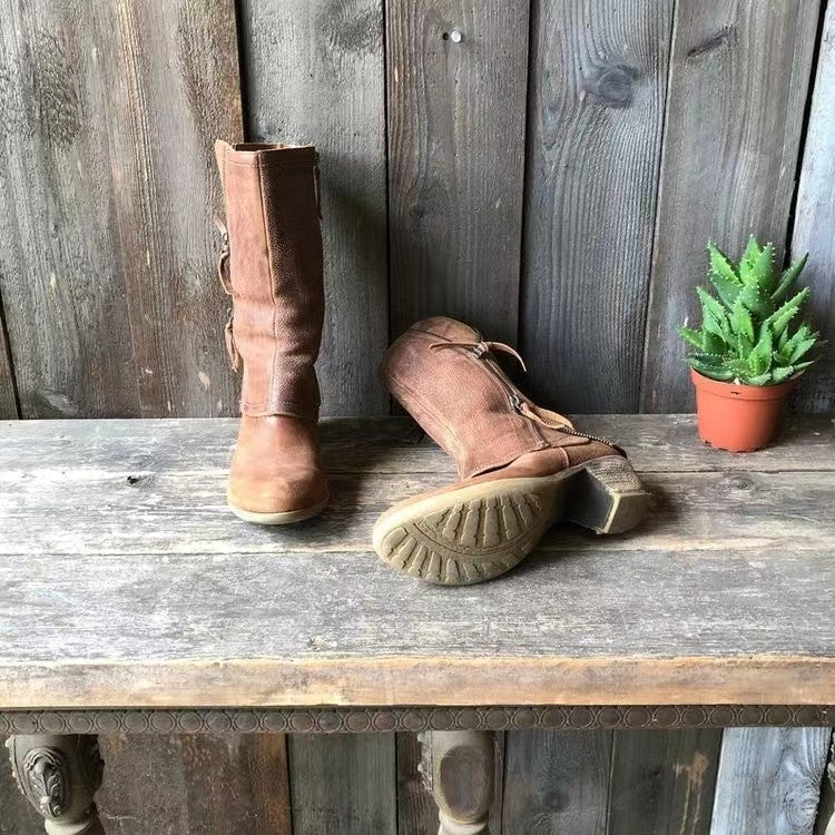 Bottes Femme en Faux Cuir avec Fermeture Éclair