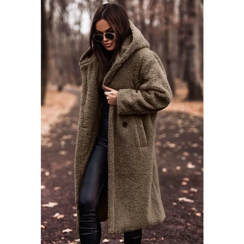 Gala | Manteau Long Femme en Peluche avec Capuche