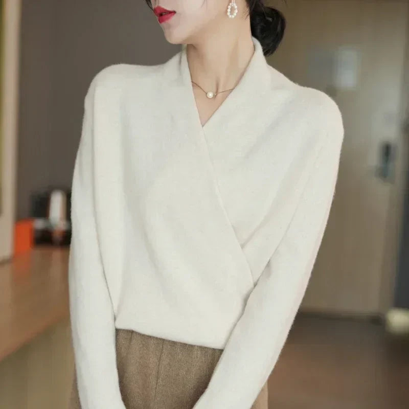 Pull cachemire croisé élégant pour femme – Doux, Raffiné & Polyvalent