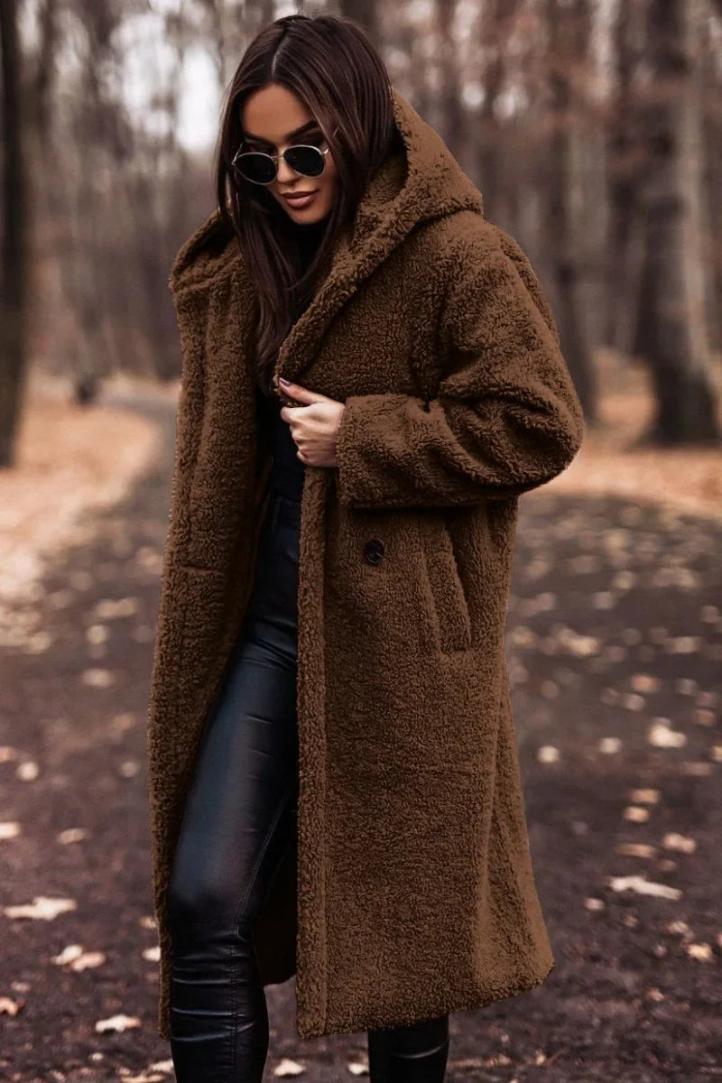 Gala | Manteau Long Femme en Peluche avec Capuche