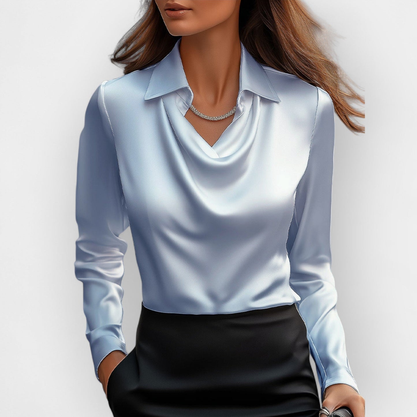 Naïselle | Blouse Femme Satinée Col Cascade à Manches Longues Élégante