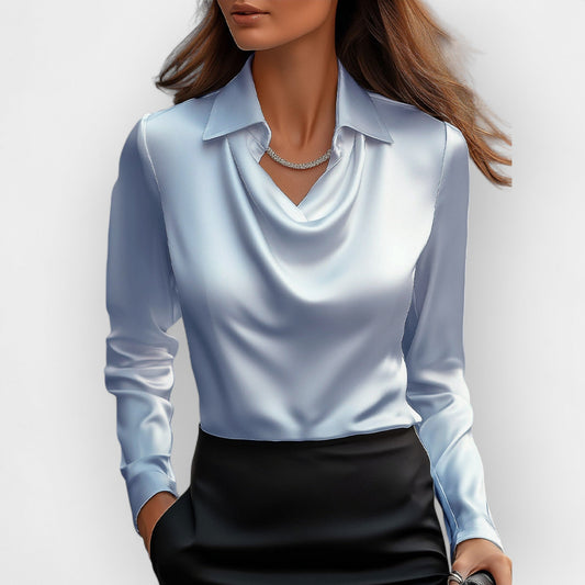 Naïselle | Blouse Femme Satinée Col Cascade à Manches Longues Élégante
