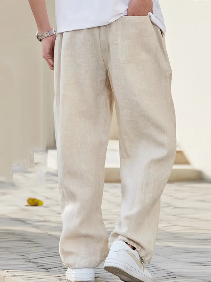 Pantalon en lin à coupe décontractée avec cordon de serrage – Léger, confortable & polyvalent