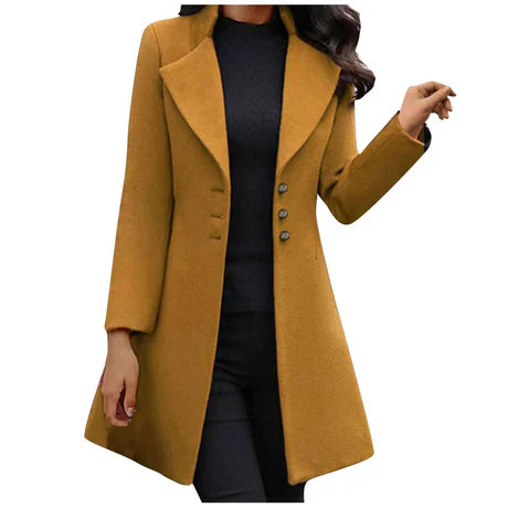 Jacinthe | Manteau Femme Long Slim Fit Revers Classique Couleur Unie