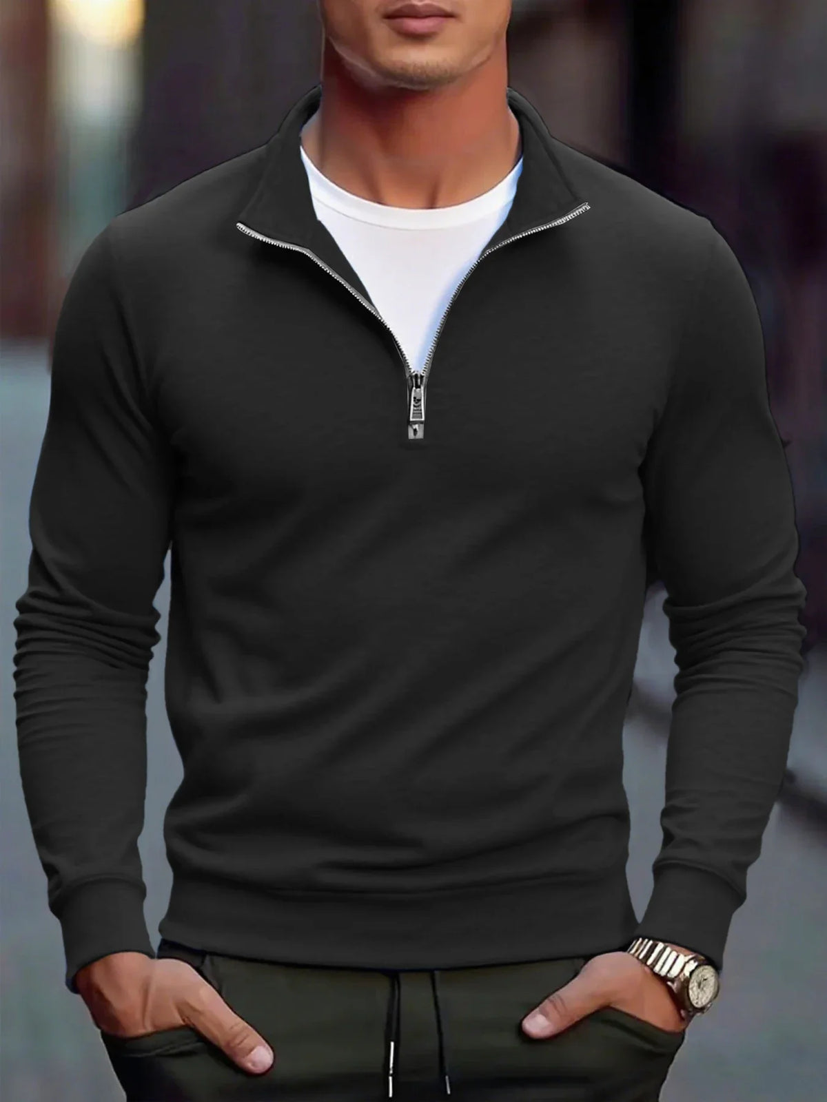 Pull Homme Zip Court Col Montant | Trui Casual Confortable et Moderne