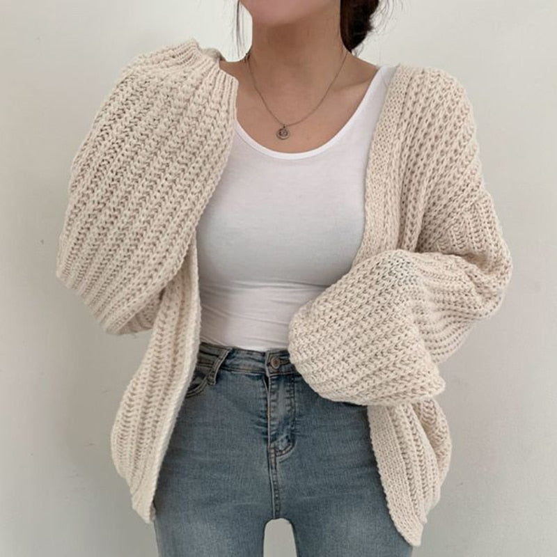 Hyacinthe | Cardigan Femme en Maille Épaisse, Manches Ballon et Ouverture Avant