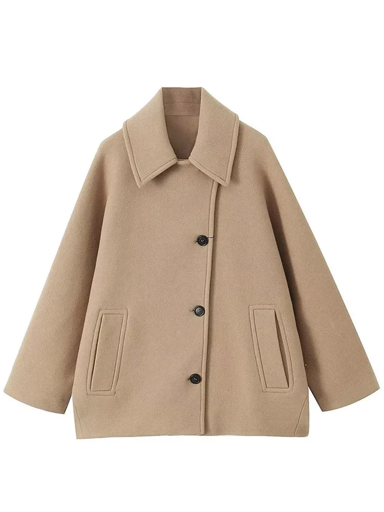 Gaudeline | Manteau Court Femme en Laine Synthétique avec Boutons Classiques