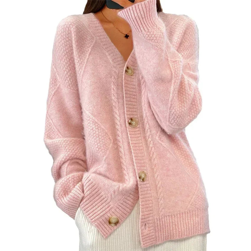 Céline | Cardigan Femme Élégant en Maille, Col V avec Boutons