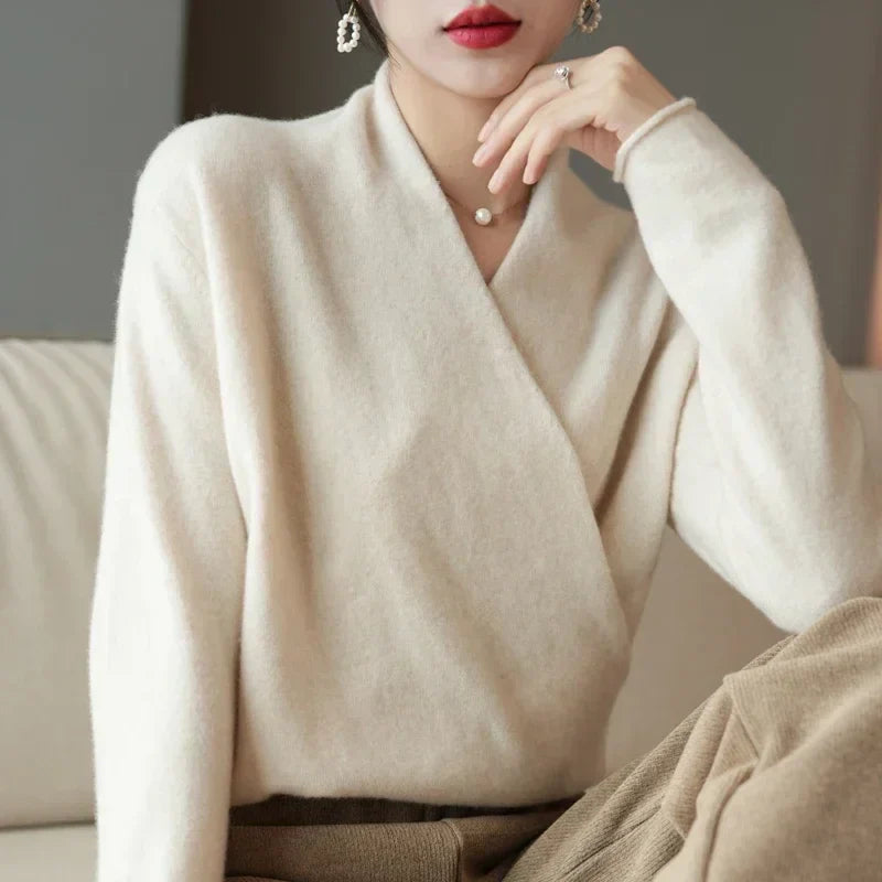 Pull cachemire croisé élégant pour femme – Doux, Raffiné & Polyvalent