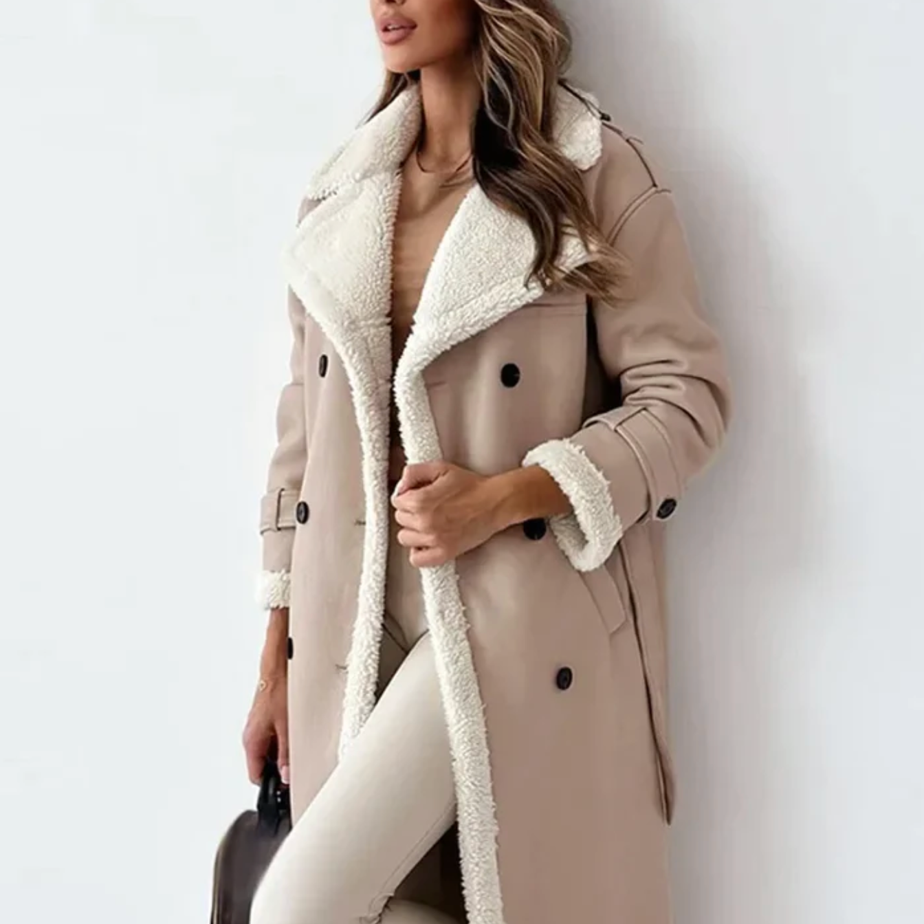 Gabrielle | Manteau long d’hiver femme à double boutonnage avec ceinture et doublure polaire