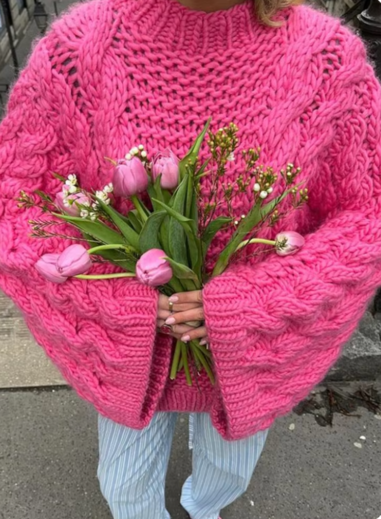 Coralie | Pull Femme Oversize en Maille Épais à Col Montant