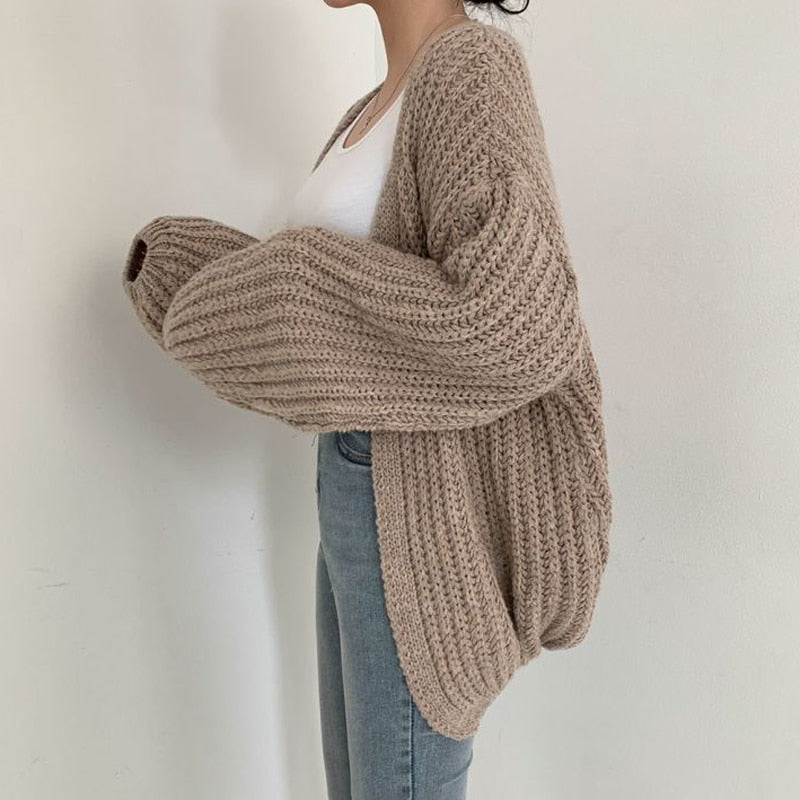 Hyacinthe | Cardigan Femme en Maille Épaisse, Manches Ballon et Ouverture Avant