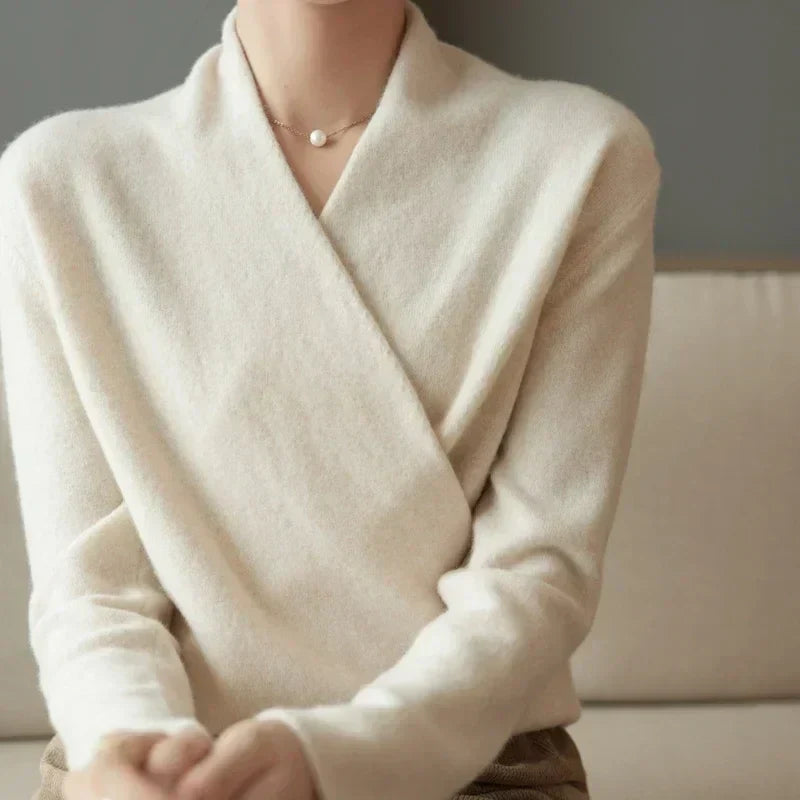 Pull cachemire croisé élégant pour femme – Doux, Raffiné & Polyvalent