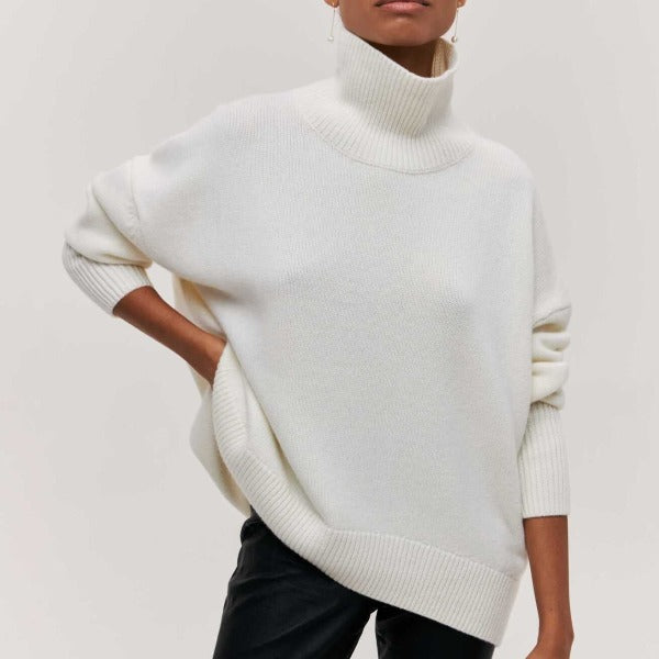 Diore | Pull en maille uni à col roulé, coupe ample et confortable