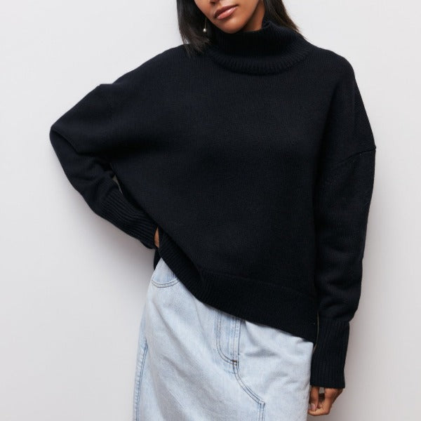 Diore | Pull en maille uni à col roulé, coupe ample et confortable