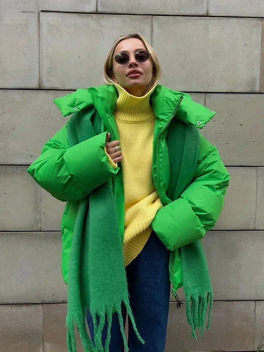 Stéphanie | Veste Oversize Femme Hiver Épaisse, Rembourrée avec Capuche et Fermeture Zippée