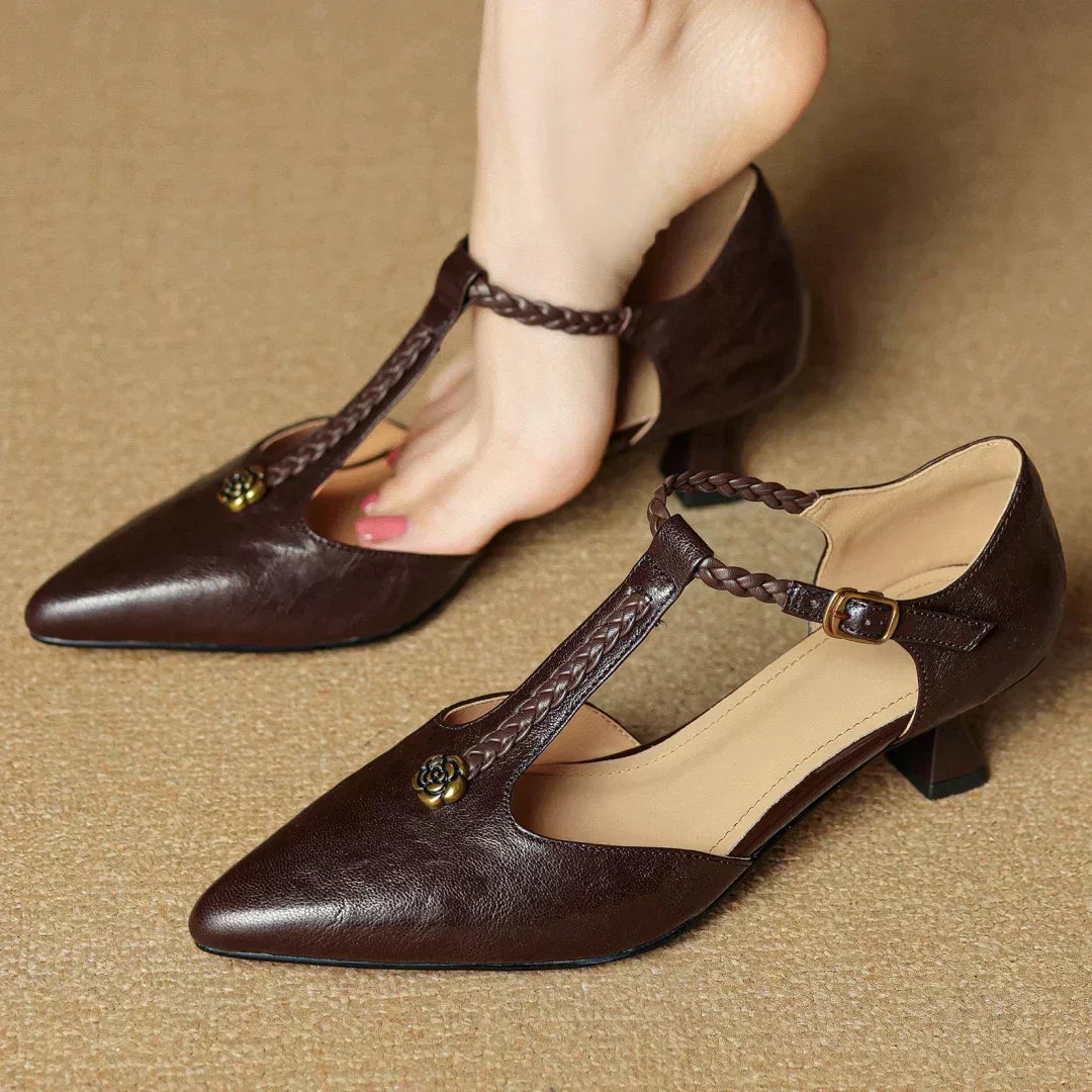 Sandales Femme Élégantes en Cuir avec Bride Tressée et Talon Fin